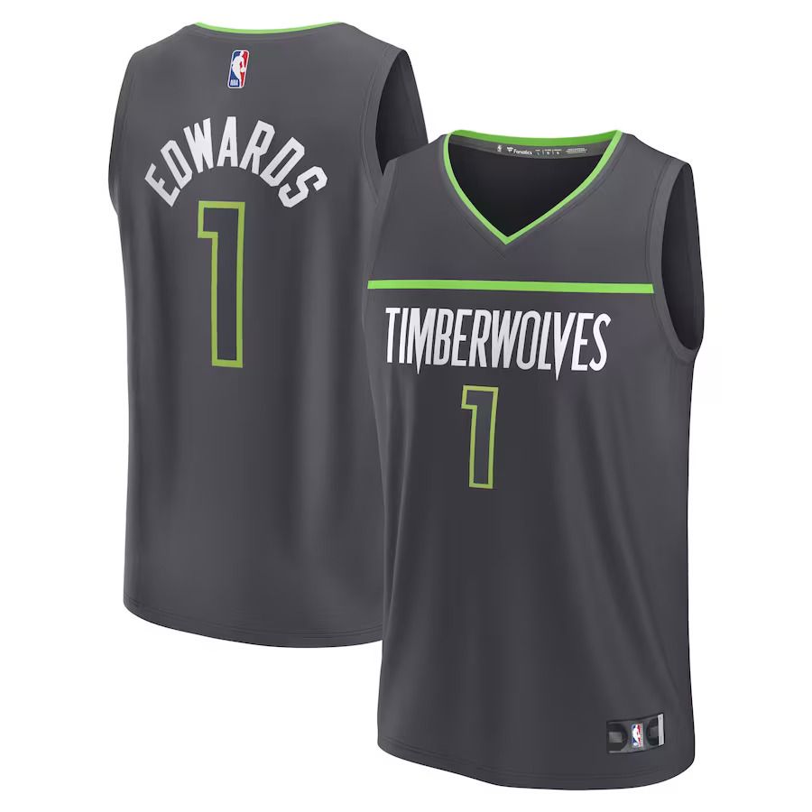 Men Minnesota Timberwolves 1 Anthony Edwards Fanatics Branded Anthracite 2022-23 Fast Break Replica NBA Jersey